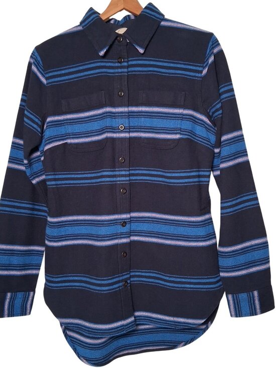 Duluth Trading Co Tops - Duluth Trading Co Flannel Shirt Women XS Heritage Weight Stripe Blue Shacket New